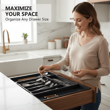Elysian Cutlery Organizer | Extendable Design, Multi - Compartment - Hartwella