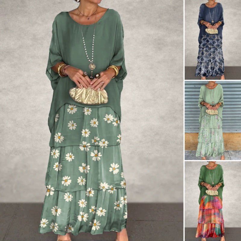 Elysian Floral Dress | Elegant Round Neck, Layered Design - Hartwella