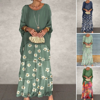 Elysian Floral Dress | Elegant Round Neck, Layered Design - Hartwella