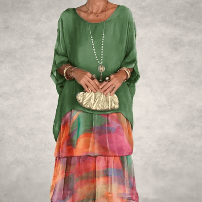 Elysian Floral Dress | Elegant Round Neck, Layered Design - Hartwella