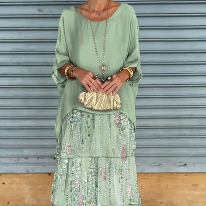 Elysian Floral Dress | Elegant Round Neck, Layered Design - Hartwella