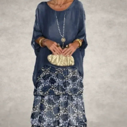 Elysian Floral Dress | Elegant Round Neck, Layered Design - Hartwella