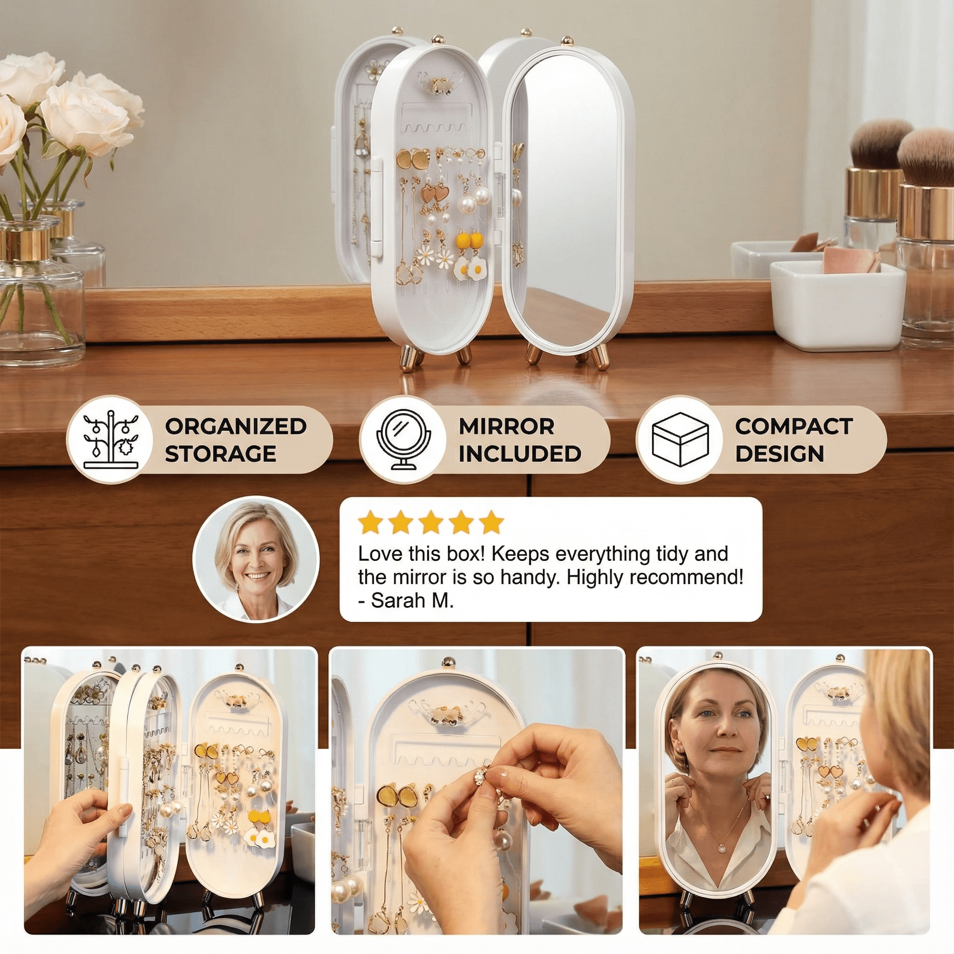 Elysian Jewelry Organizer | Elegant Travel Jewelry Case with Mirror - Hartwella