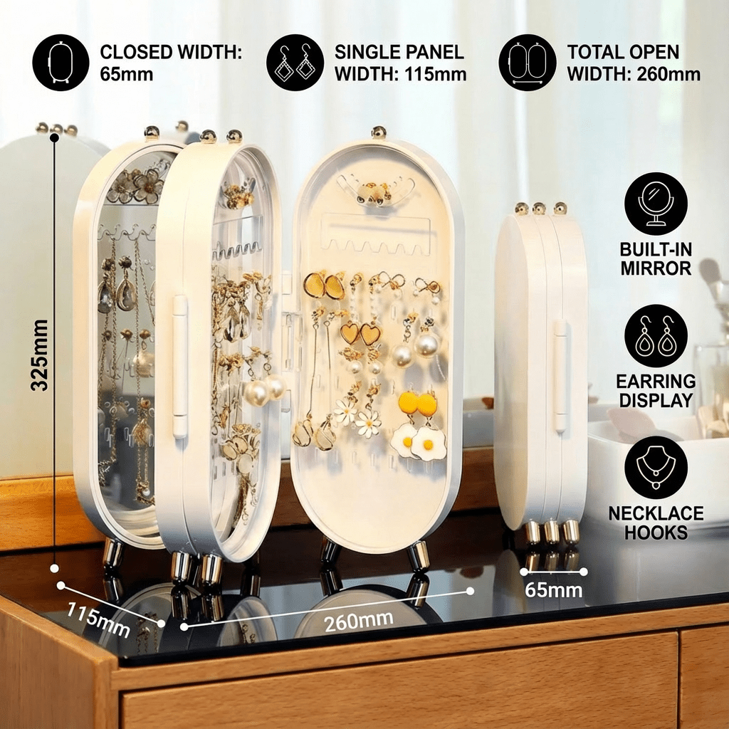 Elysian Jewelry Organizer | Elegant Travel Jewelry Case with Mirror - Hartwella