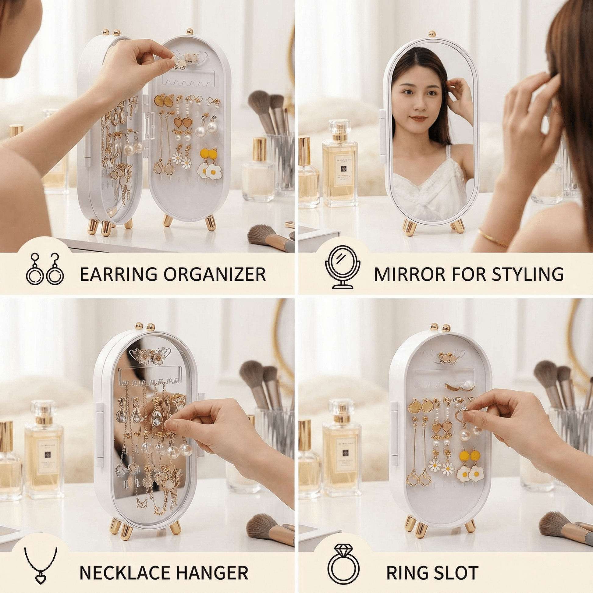 Elysian Jewelry Organizer | Elegant Travel Jewelry Case with Mirror - Hartwella