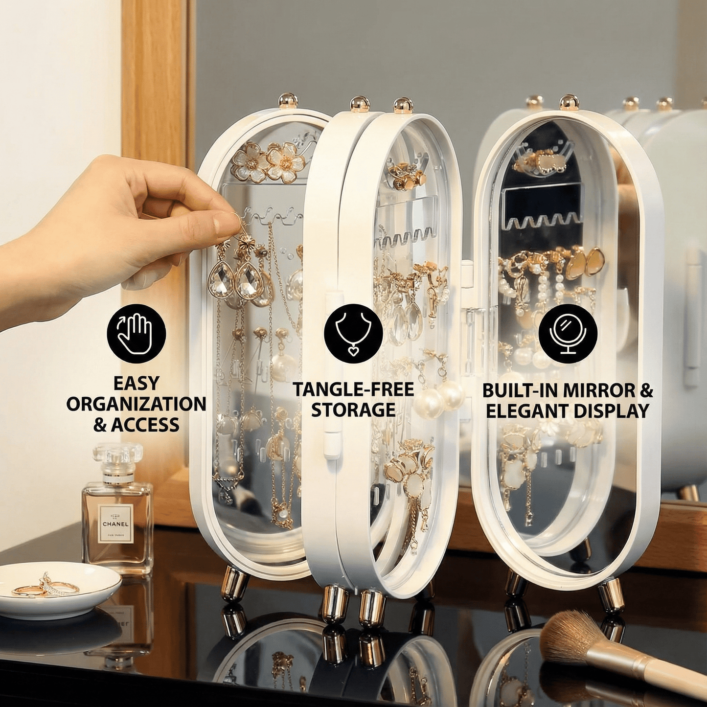 Elysian Jewelry Organizer | Elegant Travel Jewelry Case with Mirror - Hartwella