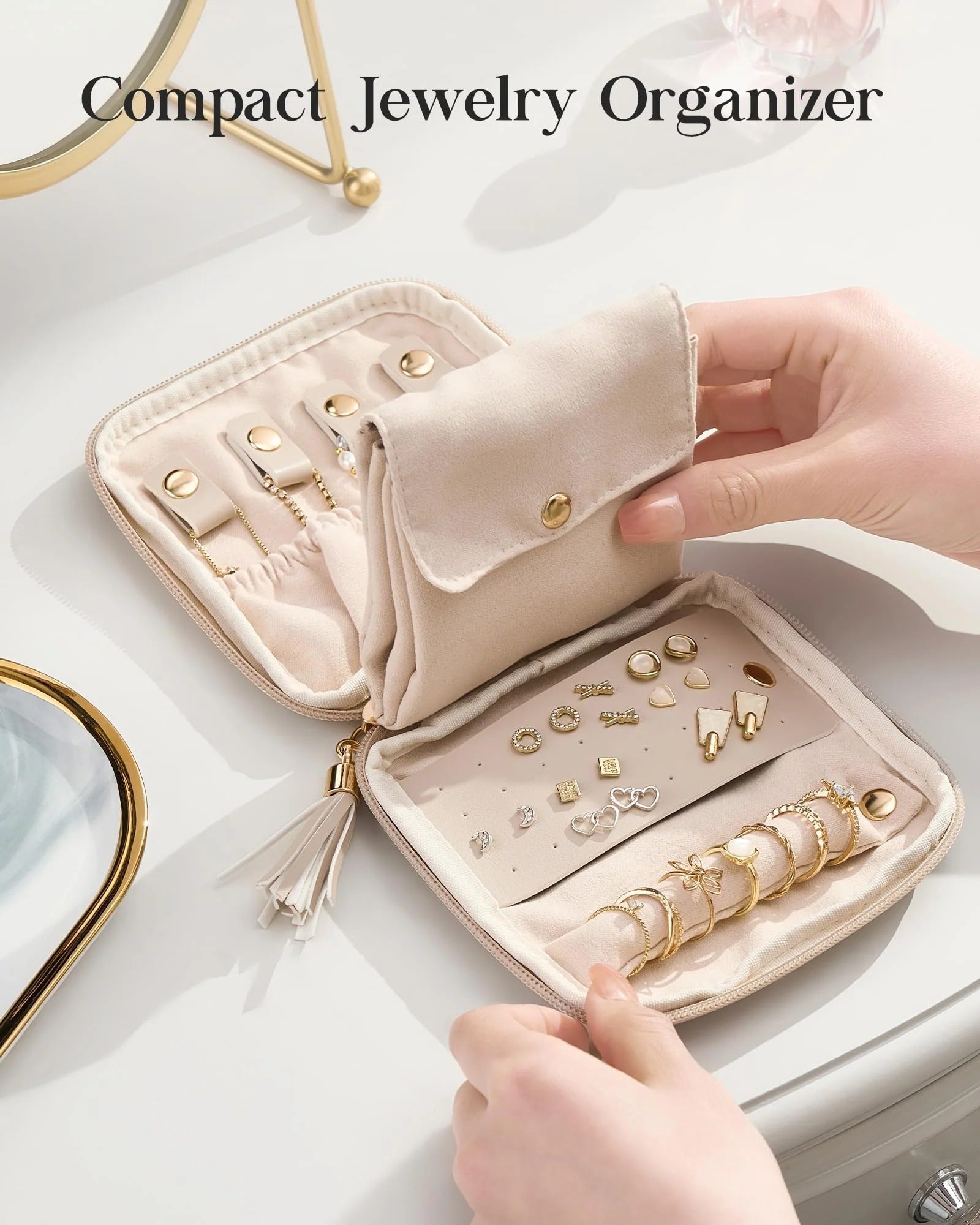Elysian Travel Jewelry Pouch | Detachable Compartments, Velvet Lining - Hartwella