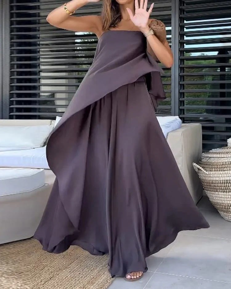 Elysian Two Piece Set | Chic Sleeveless Bandeau Top and Flowing Maxi Skirt - Hartwella