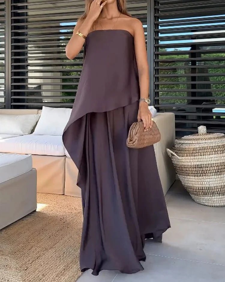 Elysian Two Piece Set | Chic Sleeveless Bandeau Top and Flowing Maxi Skirt - Hartwella