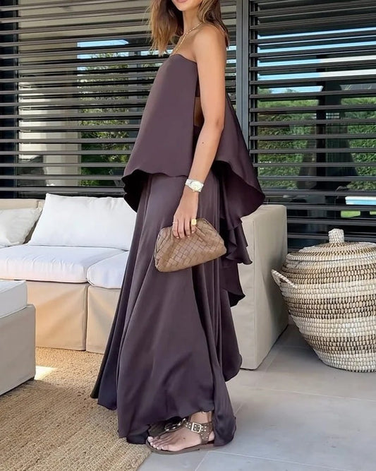 Elysian Two Piece Set | Chic Sleeveless Bandeau Top and Flowing Maxi Skirt - Hartwella