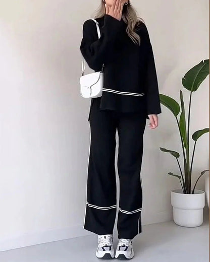 Fina Knitted Sweater Set | Stylish Wide-Leg Design - Hartwella