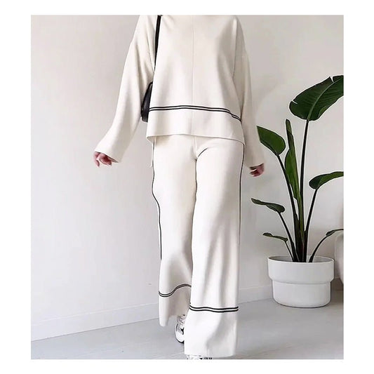 Fina Knitted Sweater Set | Stylish Wide-Leg Design - Hartwella