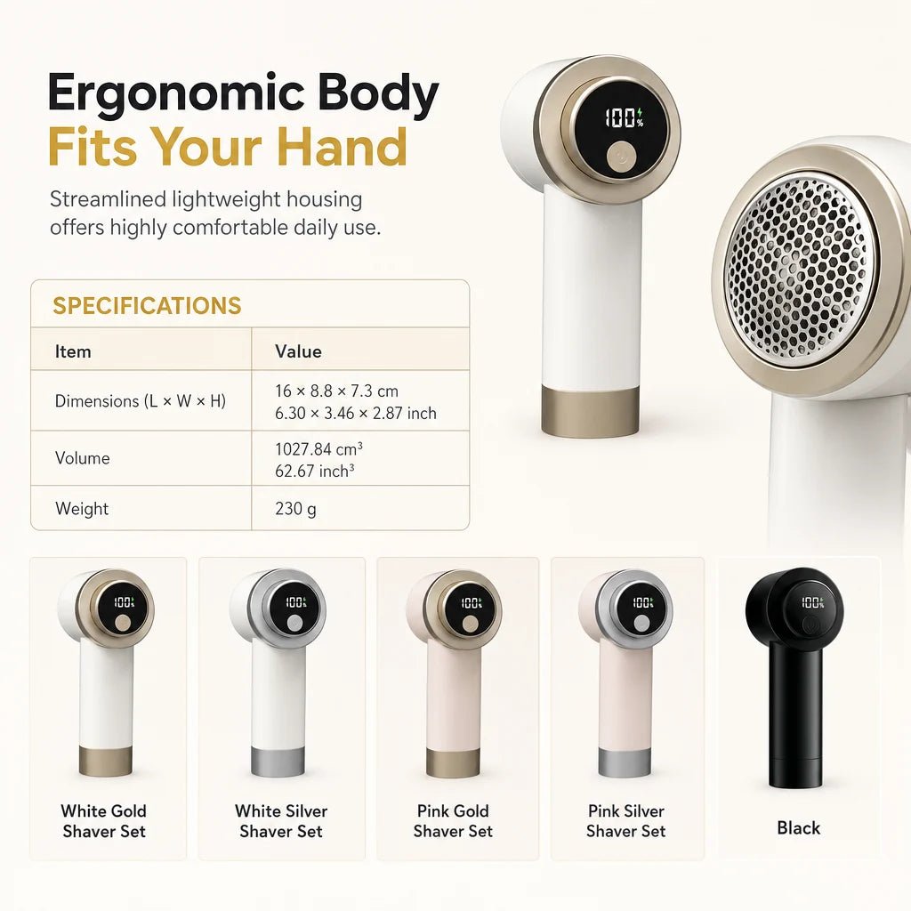 Fiora Fabric Shaver | Rechargeable, Digital Display, 3 Adjustable Modes - Hartwella