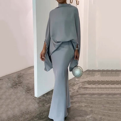 Fiora Two Piece Set | Irregular Top and Mid-Length Skirt, Comfortable Polyester Matching Set for Women - Hartwella