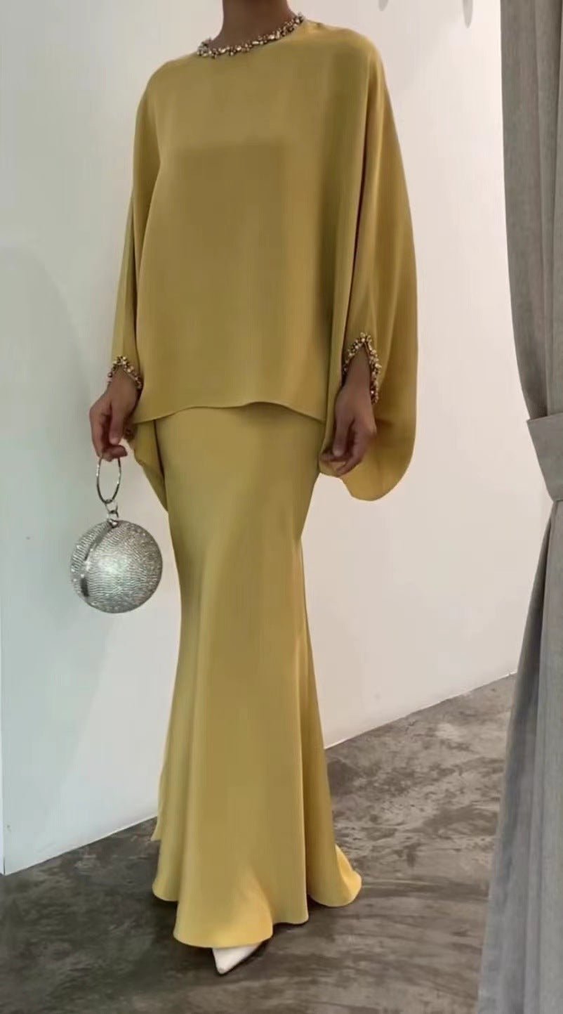 Fiora Two Piece Set | Irregular Top and Mid-Length Skirt, Comfortable Polyester Matching Set for Women - Hartwella
