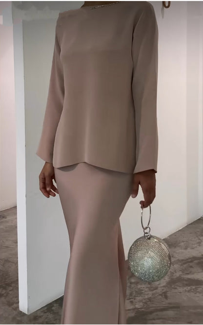 Fiora Two Piece Set | Irregular Top and Mid-Length Skirt, Comfortable Polyester Matching Set for Women - Hartwella