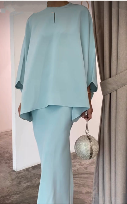 Fiora Two Piece Set | Irregular Top and Mid-Length Skirt, Comfortable Polyester Matching Set for Women - Hartwella
