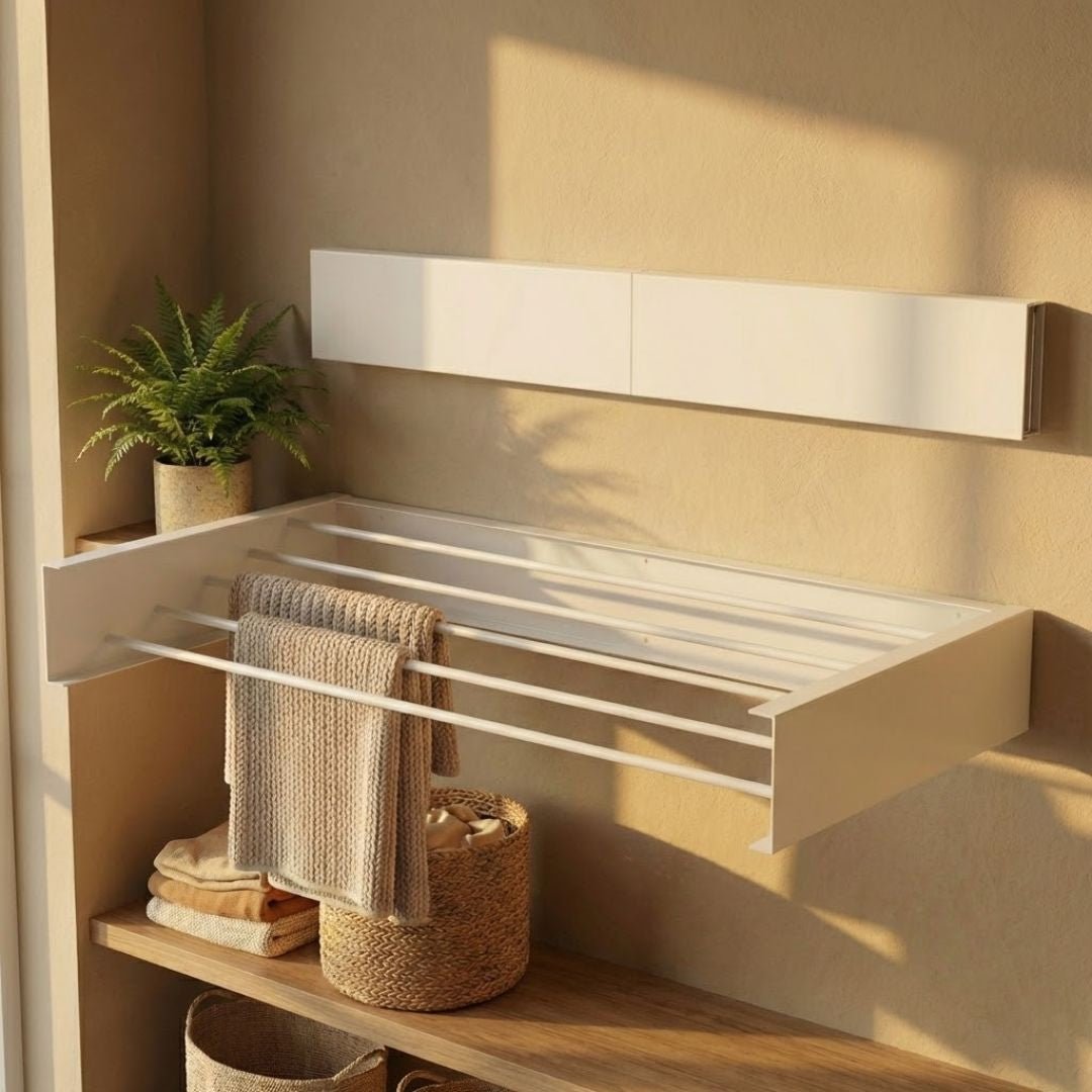 Fiora Wall-Mounted Drying Rack | Foldable Space-Saving Design for Clothes and Laundry - Hartwella