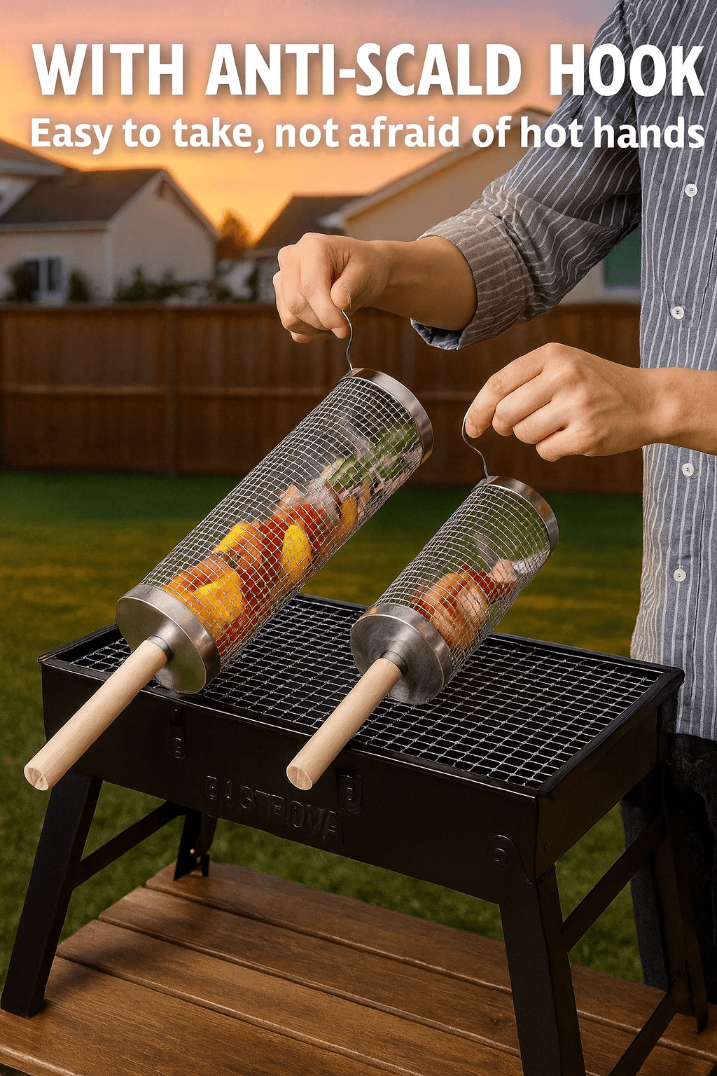 FlareRoll Rolling Basket Handle | Durable Stainless Steel, Wooden Handles - Hartwella