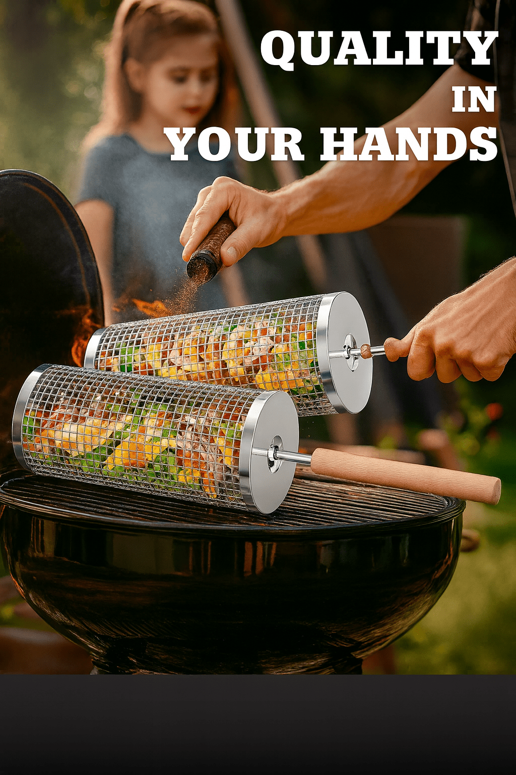 FlareRoll Rolling Basket Handle | Durable Stainless Steel, Wooden Handles - Hartwella