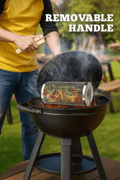 FlareRoll Rolling Basket Handle | Durable Stainless Steel, Wooden Handles - Hartwella