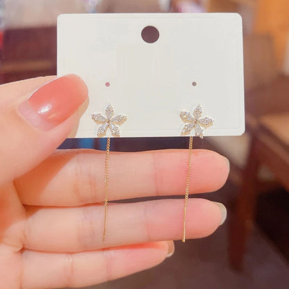 Fleur Diamond Earrings for Women | Dainty Floral Design, Gold - Plated - Hartwella