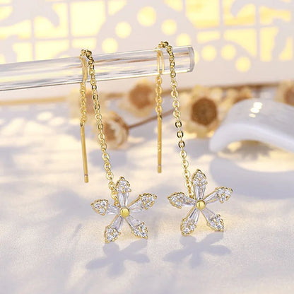 Fleur Diamond Earrings for Women | Dainty Floral Design, Gold - Plated - Hartwella