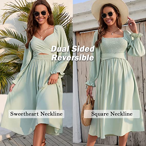 Fleur Multi - Wear Dress | Reversible, Cotton, Lantern Sleeves, Perfect for Summer and Cocktail Events - Hartwella