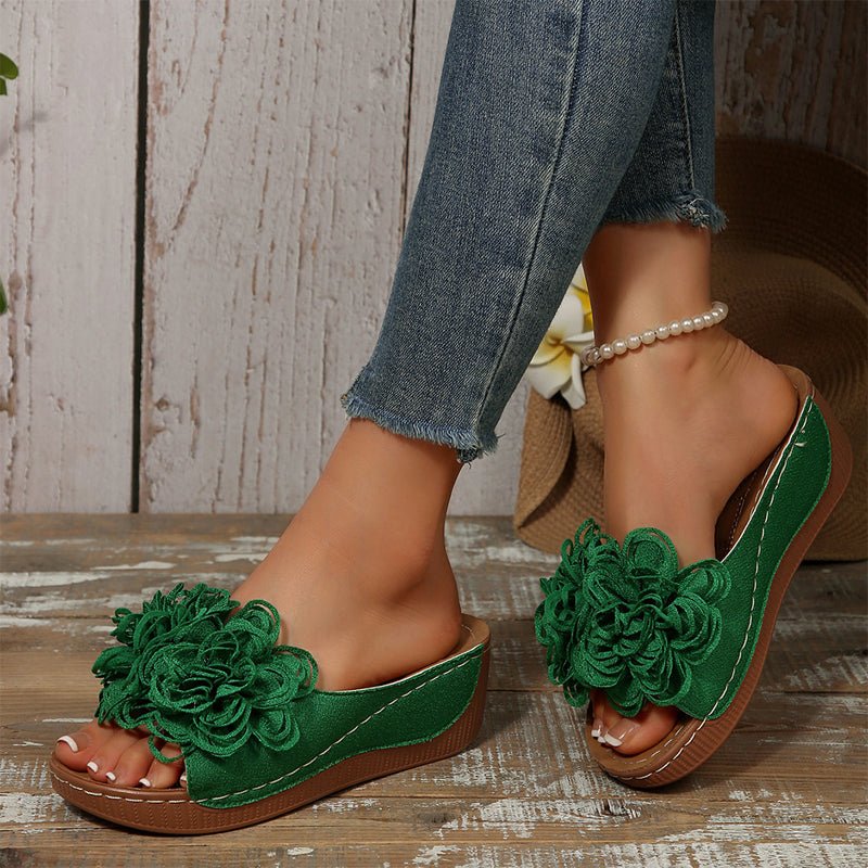 Fleur Wedge Sandals | Floral Appliqué, Slip - On Design - Hartwella