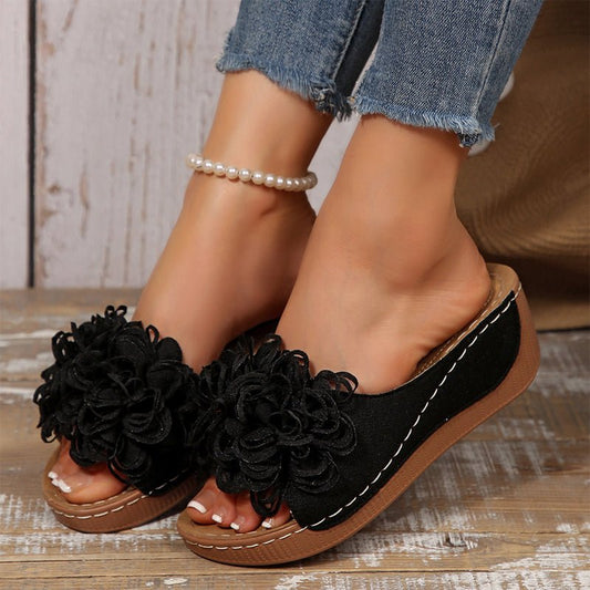Fleur Wedge Sandals | Floral Appliqué, Slip - On Design - Hartwella