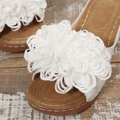Fleur Wedge Sandals | Floral Appliqué, Slip - On Design - Hartwella