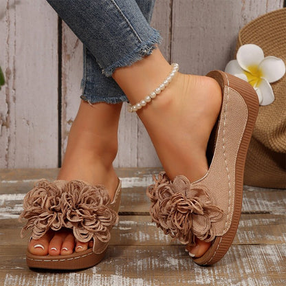 Fleur Wedge Sandals | Floral Appliqué, Slip - On Design - Hartwella