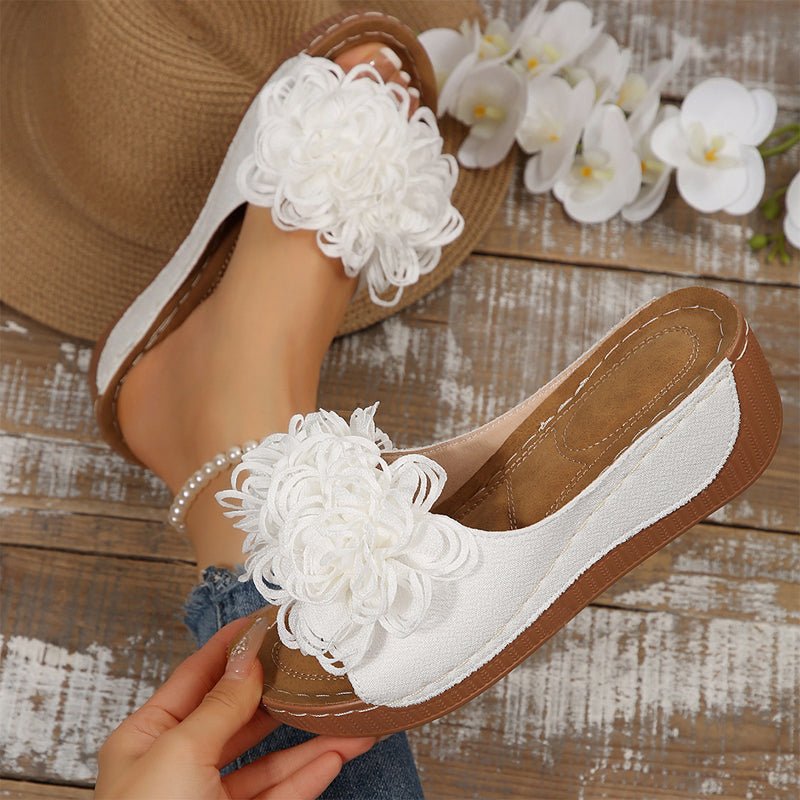 Fleur Wedge Sandals | Floral Appliqué, Slip - On Design - Hartwella