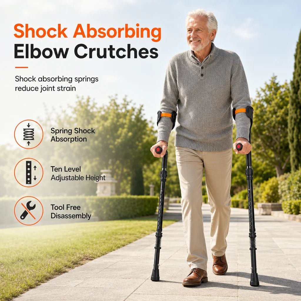 Flexi Folding Crutches | Shock Absorbing, Non-Slip, Adjustable Aluminum - Hartwella
