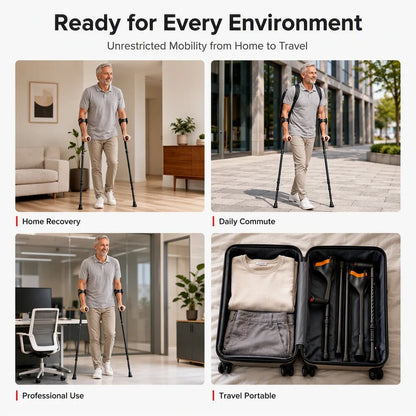 Flexi Folding Crutches | Shock Absorbing, Non-Slip, Adjustable Aluminum - Hartwella