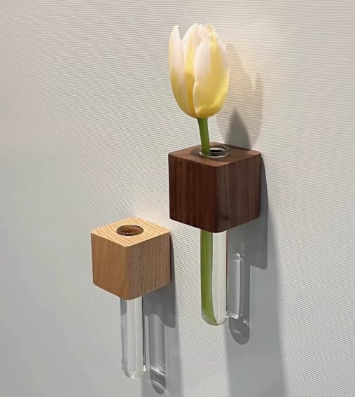 Flora Magnetic Flower Vase | Eco - Friendly Wood, Tool - Free Installation - Hartwella