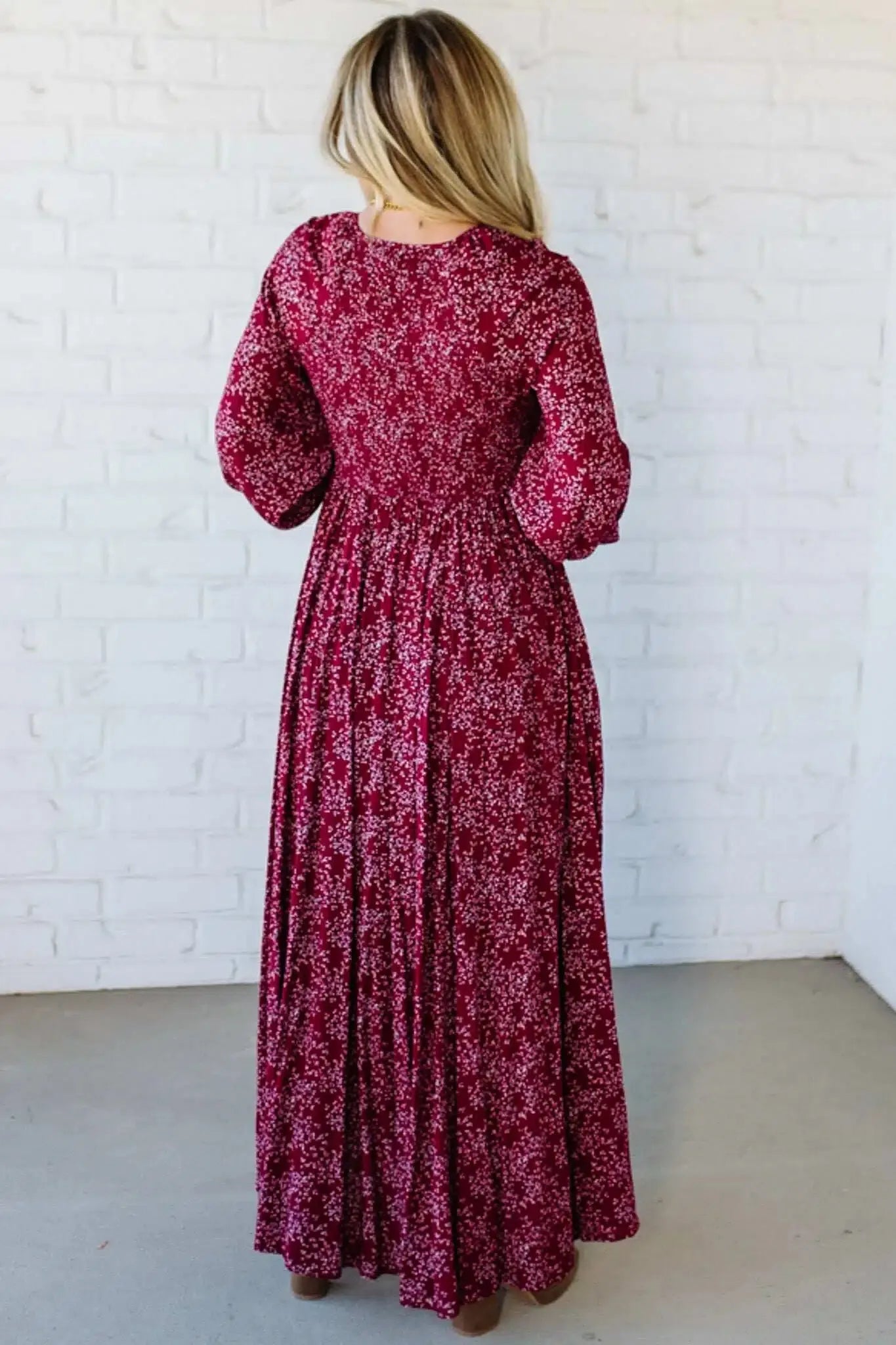 Flora Maxi Dress | Floral Rayon, Smocked Waist, Long Sleeves - Hartwella