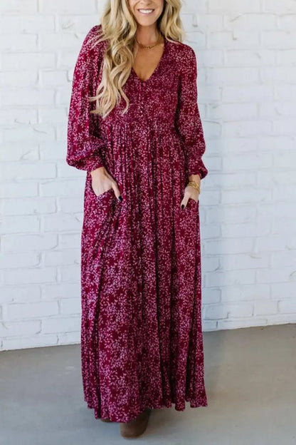Flora Maxi Dress | Floral Rayon, Smocked Waist, Long Sleeves - Hartwella