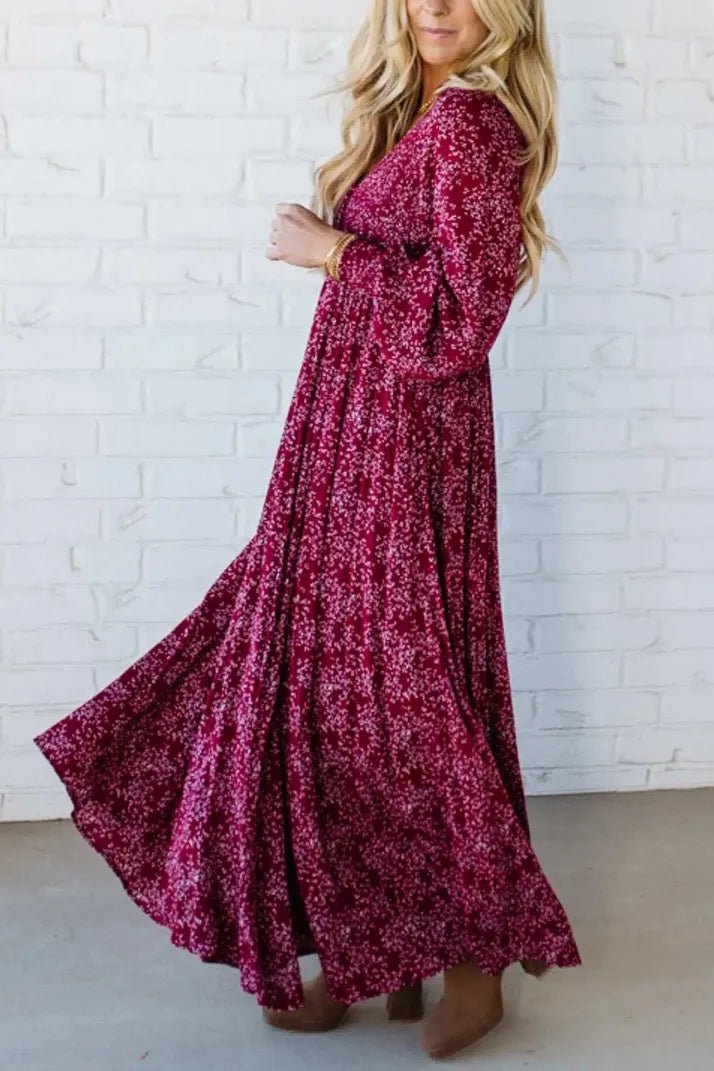 Flora Maxi Dress | Floral Rayon, Smocked Waist, Long Sleeves - Hartwella