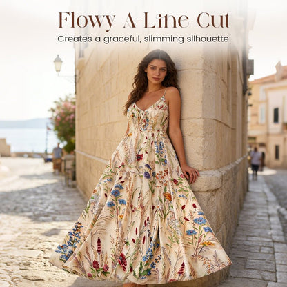 Flora Plus Size Dress | Lightweight Polyester, A - Line Floral Midi - Hartwella