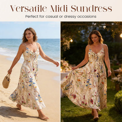 Flora Plus Size Dress | Lightweight Polyester, A - Line Floral Midi - Hartwella