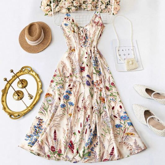Flora Plus Size Dress | Lightweight Polyester, A - Line Floral Midi - Hartwella