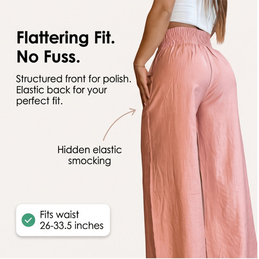 Florena Wide Leg Trousers | High Waist with Gold Chain Accent - Hartwella