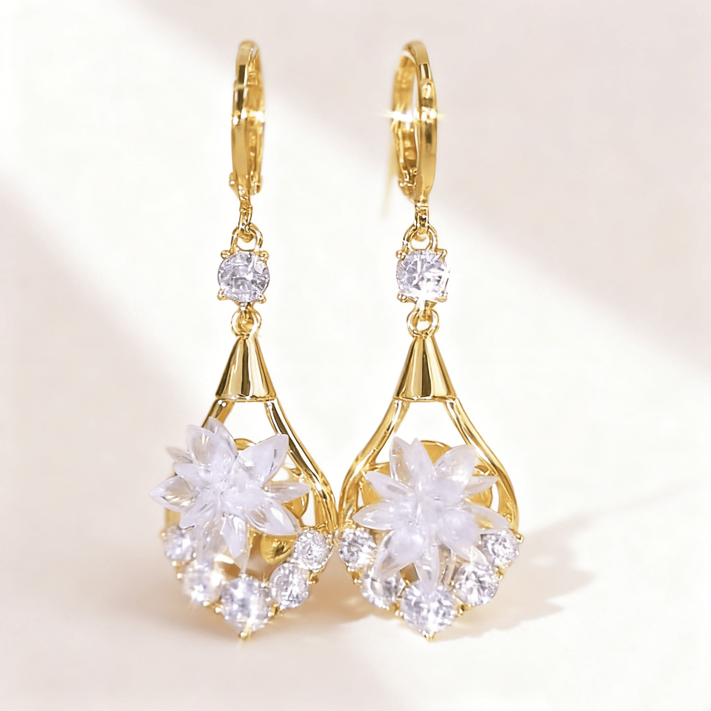 Frosty Floral Earrings | 18K Gold Plated, Cubic Zirconia for Women - Hartwella
