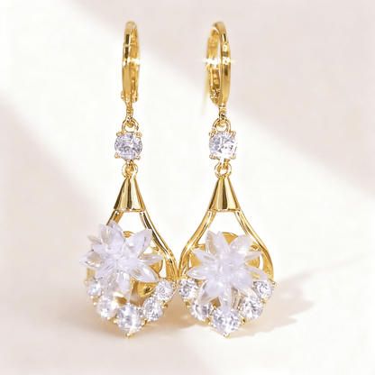 Frosty Floral Earrings | 18K Gold Plated, Cubic Zirconia for Women - Hartwella
