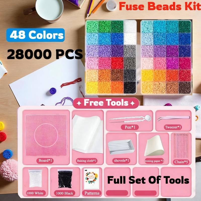 Fuzzy Bead Art Kit | 28,000 Mini Fuse Beads in 24 or 48 Colors - Hartwella