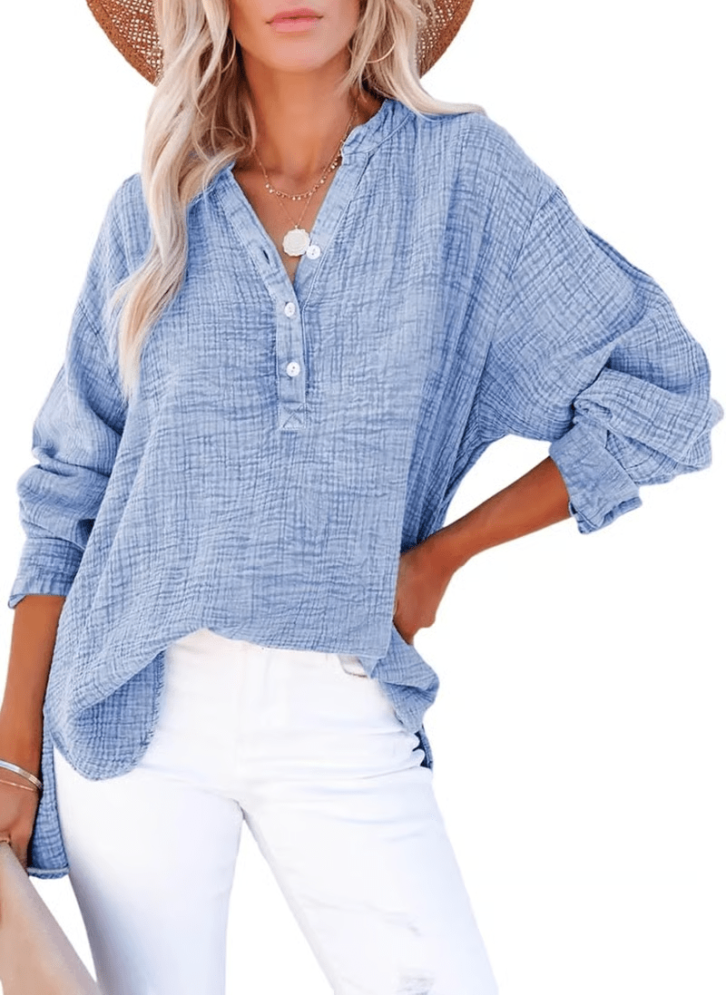Gala Button - Down Blouse | Lightweight Gauze, Oversized Fit - Hartwella