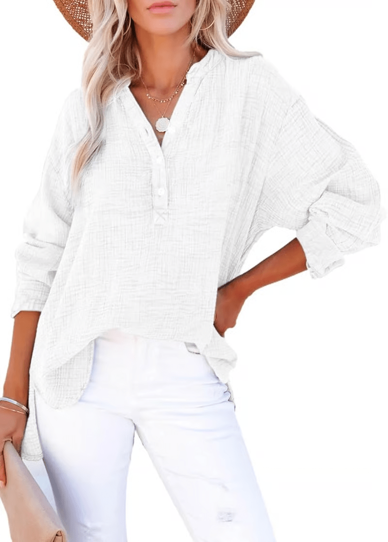 Gala Button - Down Blouse | Lightweight Gauze, Oversized Fit - Hartwella