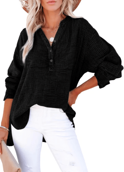Gala Button - Down Blouse | Lightweight Gauze, Oversized Fit - Hartwella