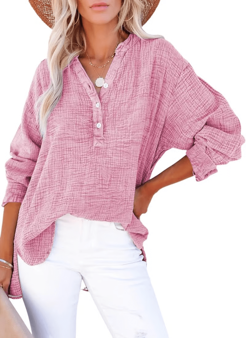 Gala Button - Down Blouse | Lightweight Gauze, Oversized Fit - Hartwella